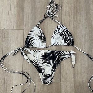 Mikoh Black and White Palm Print Triangle Bikini